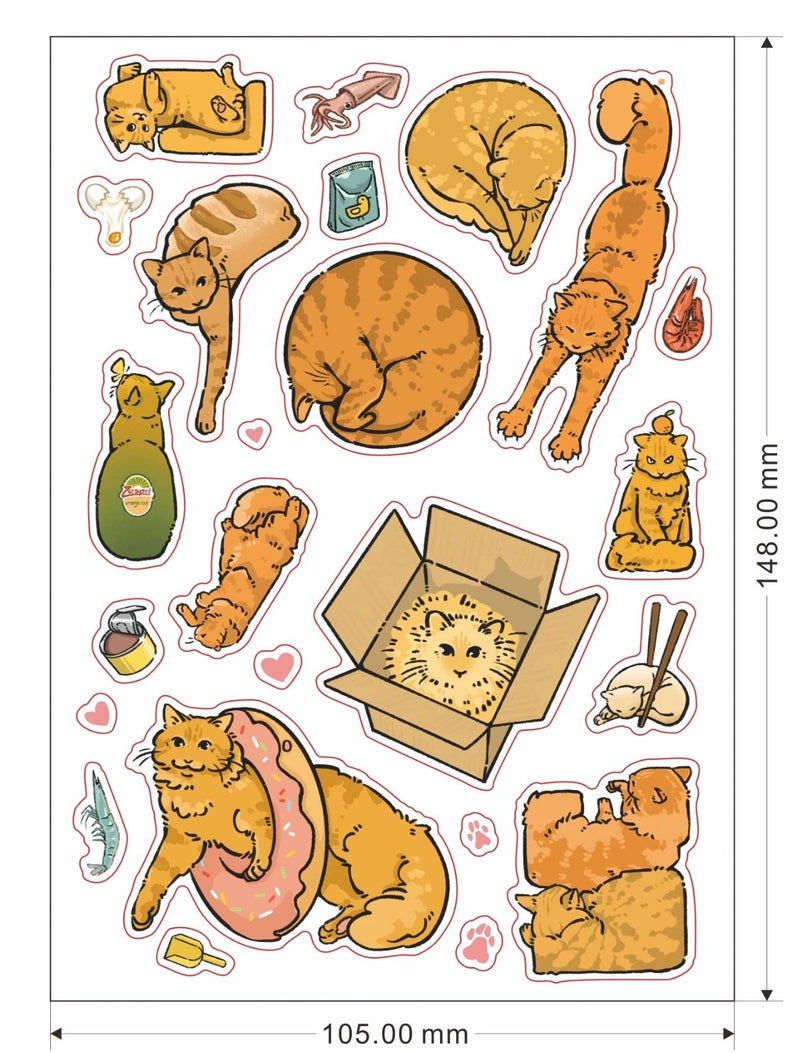 Orange Cat Die-Cut Glossy Sticker Sheet (A6)
