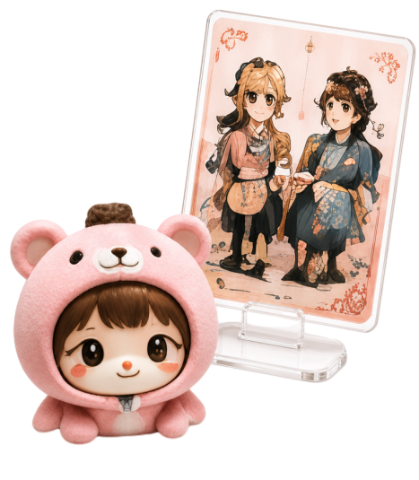 Artist-designed figure and acrylic stand