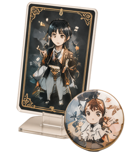 Character stand and badge