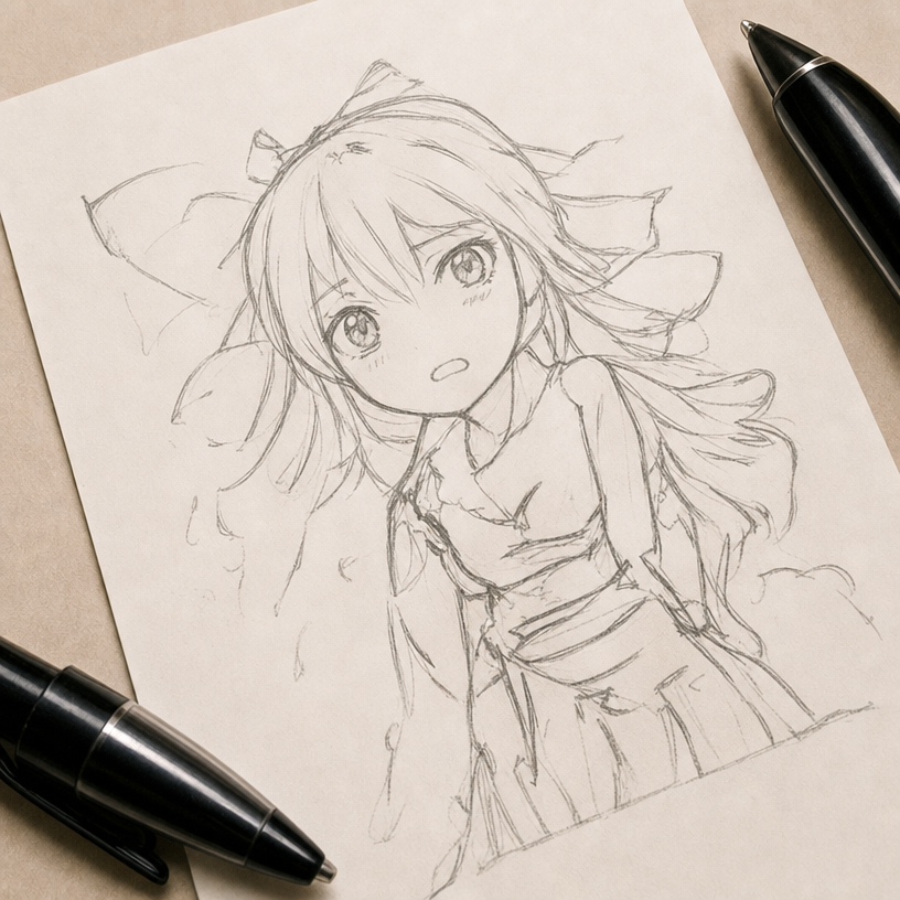 Original anime character pencil sketch